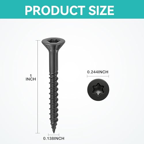 Wood Screws Black #6 × 1 inch Torx Star Drive Deck Screws Flat Head M3.5 × 25 Countersunk T10 Self Tapping Thread Cut 200pcs Carbon Steel Galvanized Very Small Size Screw(200PCS/Small Box Black) - color: Black, size: #6×1
