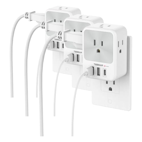 TESSAN Surge Protector Wall Outlet Extender, Multi Plug Outlet Splitter (Pack of 3) - color: Grey, size: 2 USB-A+1 USB-C (Pack of 3)