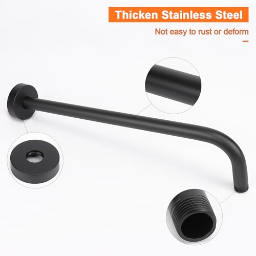 Shower Arm with Flange and Teflon Tape, Wall Mounted Shower Pipe 304 Stainless Steel Extension Arm for Fixed Shower Head & Handheld (15 Inch, Matte Black) - color: Matte Black, style: 15 Inch