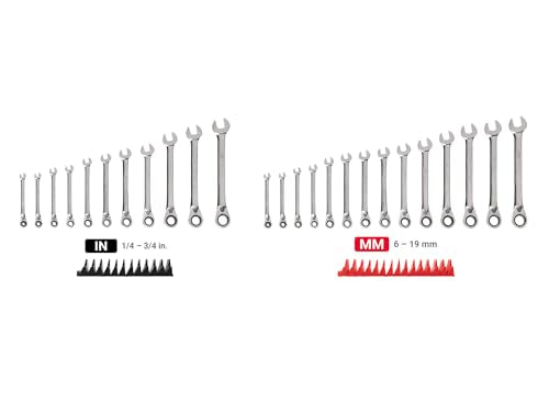 TEKTON 12-Point Ratcheting Combination Wrench Set, 25-Piece | WRC94304 - size: 25-Piece (1/4-3/4 in., 6-19 mm), style: Modular Wrench Organizer
