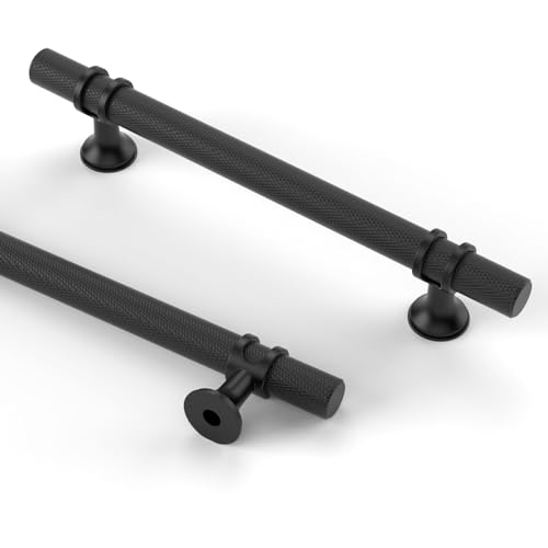Asidrama 10 Pack 5 Inch(128mm) Knurled Matte Black Kitchen Cabinet Handles, Cabinet Pulls Kitchen Cabinet Hardware Cupboard Handles Drawer Pulls - color: Matte Black, size: 5" Hole Center, style: 10 Pack