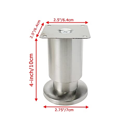 Bitray 4-inch Furniture Legs Matte Silver Stainless Steel Sofa Legs - 4pcs