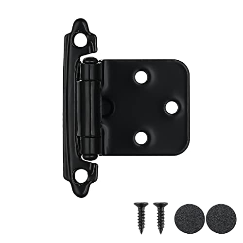 JQK 1/2 Inch Overlay Cabinet Door Hinges Black, 50 Pack 25 Pairs Flush Face Mount Cupboard Self-Closing Kitchen Cabinet Hinges, CH200-BK-P50 - color: Black, size: 50 pack/25 pairs