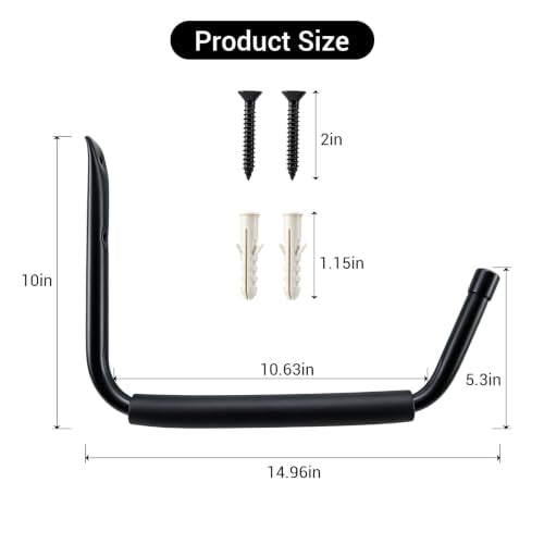 15 Inch Garage Hooks, Heavy Duty Kayak Storage Hooks, Black, 4 Pack - size: 15 in