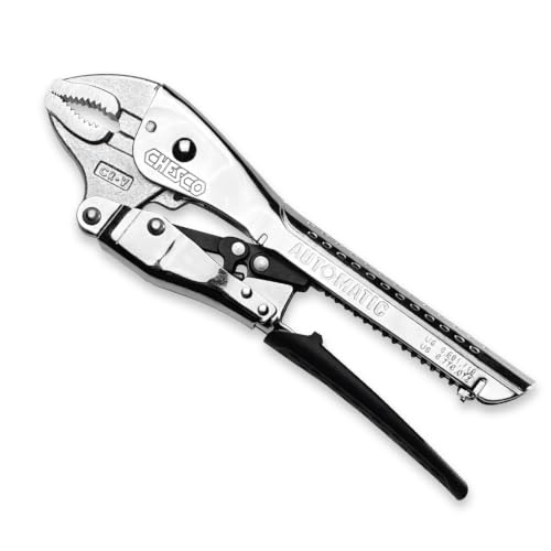 CHESCO 10" Curved Jaw 4th Gen Self-Adjusting Locking Pliers, One-Hand Auto-Lock Design, Heavy-Duty Cr-V Steel Professional Hand Tool for Automotive, Plumbing & DIY - size: 10 Inch