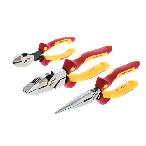 Wiha 32968 3 Piece Insulated Industrial Grip Pliers and Cutters Set
