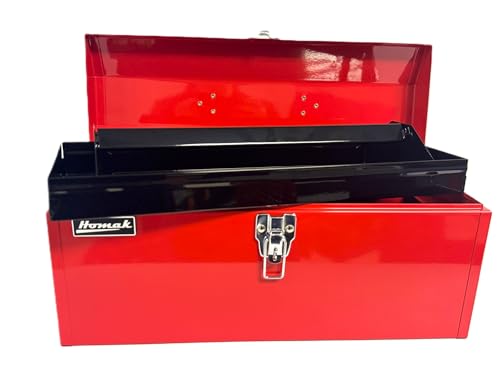 Homak Tool Box, 19" Portable Steel Tall Tool Box with Metal Latch Closure & Plastic Handle, Multi-Purpose Heavy Duty Toolbox with metal Tray, Red - size: 19-Inch x 7-Inch x 8-1/2-Inch - Tall