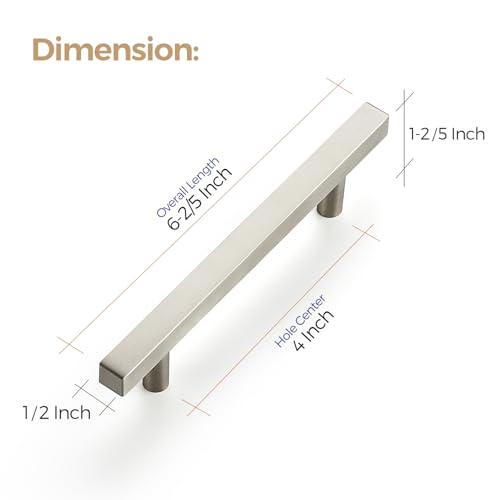 Ravinte Square Cabinet Handles, 15 Pack, 4" Hole Centers, Brushed Nickel - color: Brushed Nickel, size: 4 inch hole center