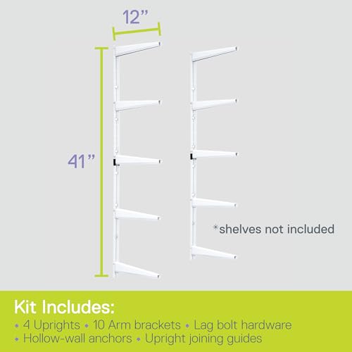 Delta Minimalistic White Shelf Brackets Cycle, Set of 10 Fully Adjustable 12-inch Heavy Duty Shelf Brackets, Holds Up to 800 lbs, Modern Shelf Bracket for Wood Shelves - style: 12" White 5-Tier Heavy Duty Rack