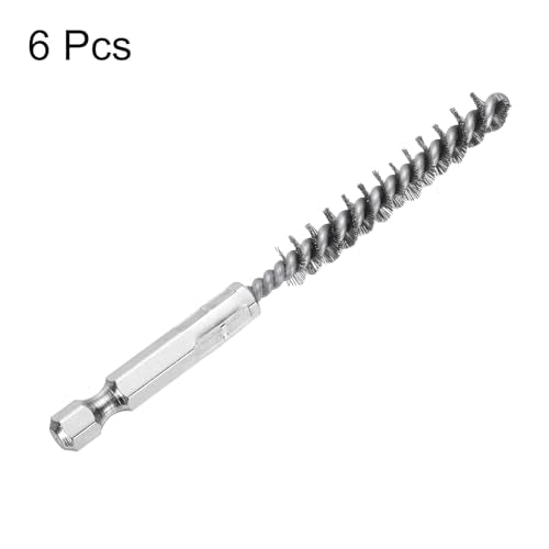 HARFINGTON 6Pcs Stainless Steel Bore Brush 9mm Dia 4" Long Cleaning Twisted Wire Brush with Handle 1/4" Hex Shank for Tubes, Ports, Bearings - size: 9mm