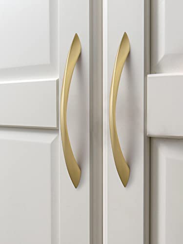 Brushed Gold Cabinet Pulls 6.3 Inch Arch Twisted Brass Handles Drawer Kitchen Cupboard Bathroom Dresser Cabinet Hardware Zinc Alloy 10 Pack - color: Brushed Gold, size: 6.3 inch Hole Centers