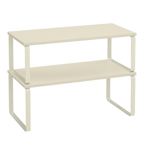 SONGMICS Cabinet Organizer Shelf, Set of 2 Spice Rack, Kitchen Storage - color: Cream White, size: 15.6"w