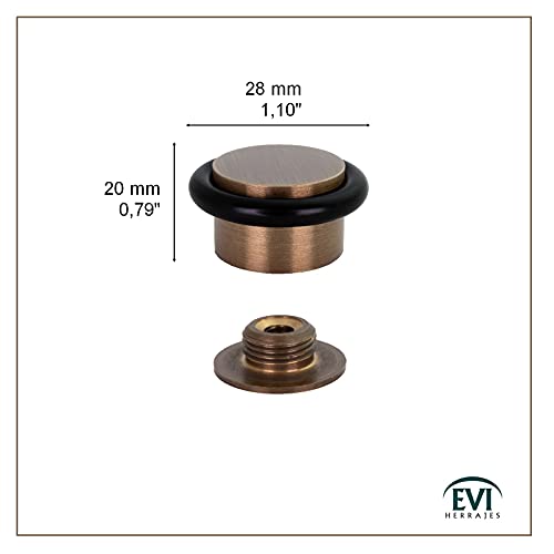 EVI Herrajes | Adhesive Door Stop | Threaded Base | W:1,1in H:0,8in | Leather Brass Finish | Silicone Black Rubber | Simple Fixation | 100% Functional | Mod. I-103/28 - color: Antique Leathe Brass
