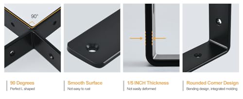 4 Pack - L 6" x H 4" x W1.5, 5mm Thick Black L Shelf Bracket, Iron Shelf Brackets, Metal Shelf Brackets, Floating Shelf, Shelf Supports with Screws - size: 6''x4'', style: Black 4 Pack