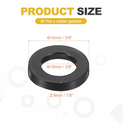 uxcell 36Pcs Rubber Washers, 5/8 OD x 3/8 ID x 0.1" Thickness Flat Washers for Bolts Spacers, Shower Head, Plumbing, Hose Connecting - size: 5/8 OD x 3/8 ID x 0.1"