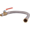 SharkBite Max 1/2 Inch Ball Valve x 3/4 Inch FIP x 18 Inch Stainless Steel Braided Flexible Water Heater Connector, Brass Plumbing Fitting, PEX Pipe, Copper, CPVC, PE-RT, HDPE, UR3068FX18BV - size: 1/2 in.