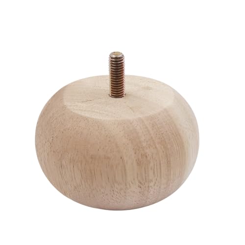 2 Inch Solid Oak Wood Bun Feet, Set of 4 - Unfinished Round Furniture Legs for Sofa, Couch, Chair, Ottoman & Cabinet | Includes Screws, Mounting Plates & Rubber Pads - size: 2 inch Hanger Bolt