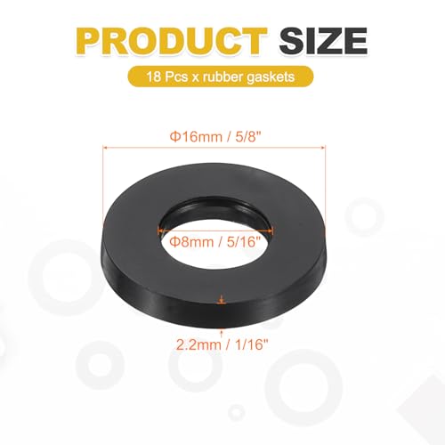 uxcell 18Pcs Rubber Washers, 5/8 OD x 5/16 ID x 0.09" Thickness Flat Washers for Bolts Spacers, Shower Head, Plumbing, Hose Connecting - size: 5/8 OD x 5/16 ID x 0.09"