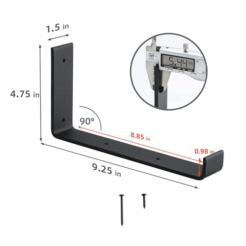 10 Pack Heavy Duty J Shelf Brackets with Lip, 9-Inch Industrial Wall-Mounted Floating Supports for 8.8" Wide Lumber Board, Black, HOME MASTER HARDWARE - size: 10 Pack