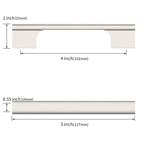 Asidrama 10 Pack 4 Inch(102mm) Brushed Satin Nickel Cabinet Pulls Kitchen Cabinet Handles Satin Nickel Cabinet Pulls Cabinet Hardware for Cupboard Drawer - color: Brushed Satin Nickel, size: 4" Hole Center(102mm)