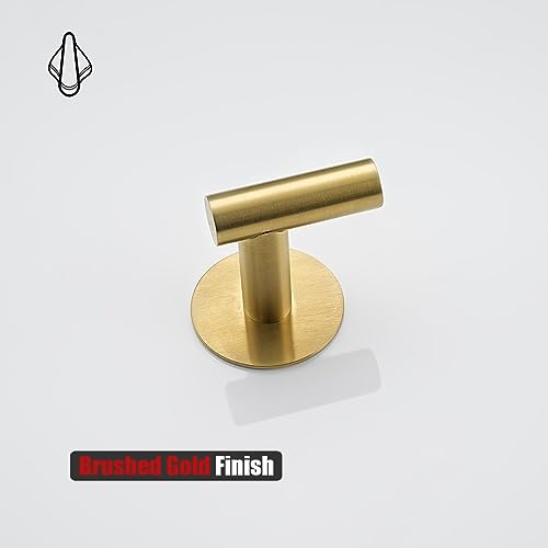 JQK Self Adhesive Towel Hook Gold, No Drill Stick on Coat Robe Clothes Wall Hook for Bathroom Kitchen Garage 4 Pack, 304 Stainless Steel Brushed Gold, ATH110-BG-P4 - color: Brushed Gold, size: 4 Pack