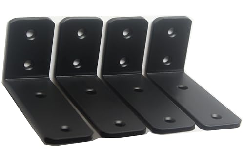 4 Pack - L 4" x H 2" x W1.5, 5mm Thick Black L Shelf Bracket, Iron Shelf Brackets, Metal Shelf Brackets, Floating Shelf, Shelf Supports with Screws - size: 4''x2'', style: Black 4 Pack