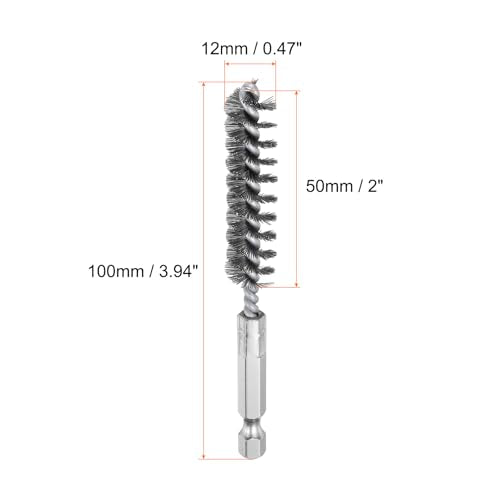 HARFINGTON 6Pcs Stainless Steel Bore Brush 12mm Dia 4" Long Cleaning Twisted Wire Brush with Handle 1/4" Hex Shank for Tubes, Ports, Bearings - size: 12mm