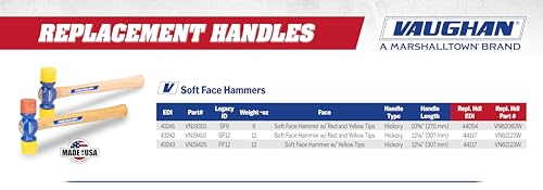 VAUGHAN Soft Face Hammer, 12 Oz, Rubber Mallet, Assembled in the USA - color: Red/Yellow, size: 12 oz