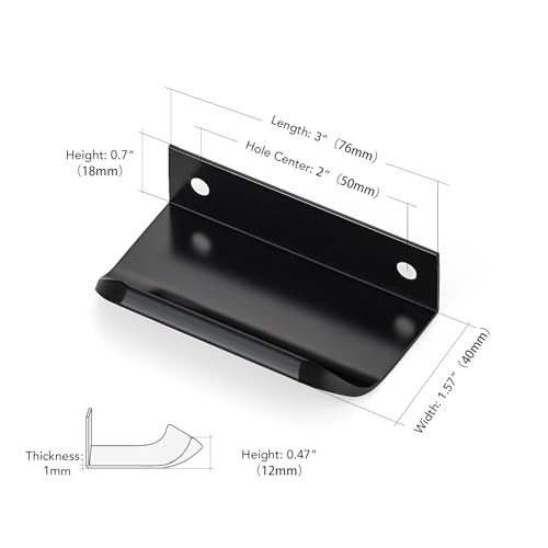 Matte Black Cabinet Handles Finger Edge Pulls 3 Inch CC 10 Pack - color: Matte Black, size: 76mm/3" Overall Length