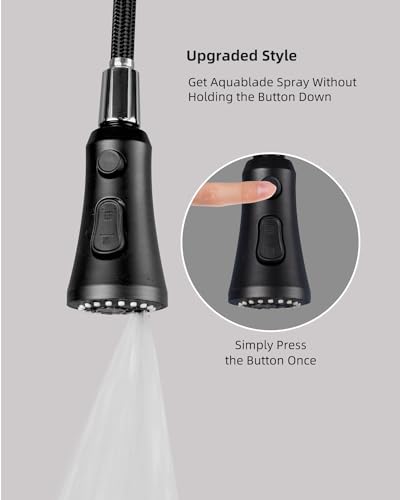 Hibbent Pull Down Kitchen Faucet Head Replacement with 15 Adapters - color: Matte Black, style: Stay on sprayer without hold button