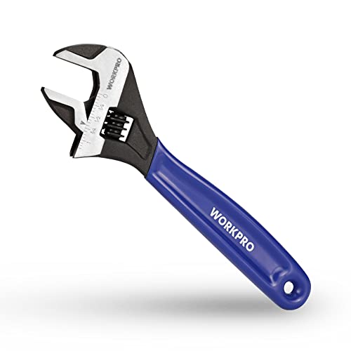 WORKPRO 8-Inch Adjustable Wrench, Cr-V Steel Wide Jaw Black Oxide Wrench - color: Blue, size: 8-Inch