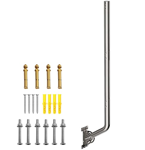 40" Heavy Duty Adjustable Antenna Wall Mount – 430 Stainless Steel J-Pole Solid Mast Bracket for Starlink (Adapter Required), TV Antennas, Weather Stations – 1.38" OD Pivot Base (Silver) - color: 40‘’ Long Wall Mount Silver