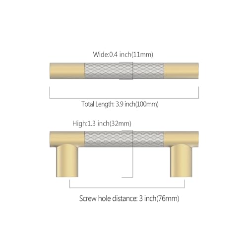 Gold & Nickel Knurled Cabinet Handles Kitchen Pulls 3 Inch 10 Pack - color: Gold and Nickel, size: 3" Hole Center