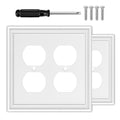 OKAYZIP White Decorative Double Outlet Covers Wall Plates | 2 Pack Natural Material Light Switch Plate - Modern Style 2 Gang Duplex Outlet Covers for Bathroom Kitchen - size: 2 Duplex 2 Pack