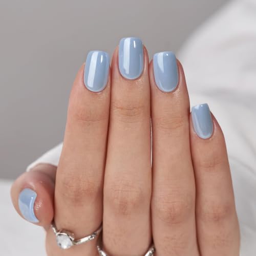 BTArtbox Press On Nails, Ocean Glazed, Short Square, Blue Chrome, 32Ct - color: A1-Ocean Glazed