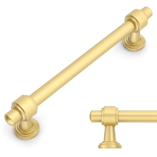 Amerdeco 10 Pack Brushed Gold Cabinet Pulls 5 Inch(128mm) Hole Center Drawer Pulls Cabinet Hardware Kitchen Cabinet Handles for Bathroom Dresser Pulls ZH0069 - color: Brushed Gold, size: 5" Hole Center