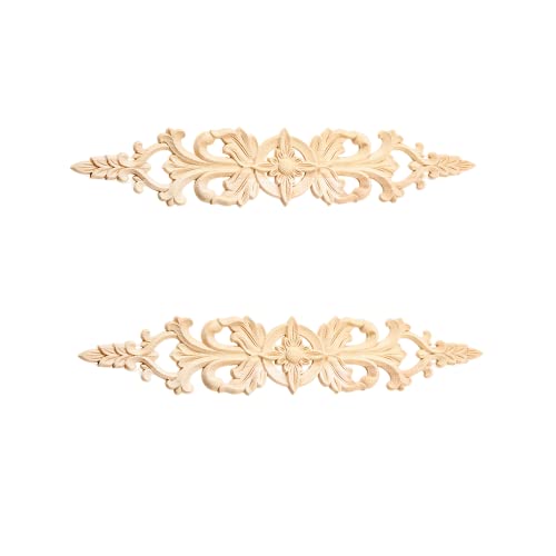 2Pcs Wood Carved Appliques Long Wooden Carving Onlays Decals for Furniture - color: 2-Pack, size: 12.99" x 2.36"