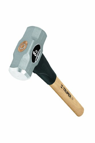 Truper 8 lb Sledge Hammer, 16-Inch American Hickory Wood Handle, Double-Faced Forged Steel Head, Heavy-Duty Compact Demolition and Construction Tool (Model MD-8H-16/33187) - size: 8-Pound Sledge Hammer, style: Hickory Handle
