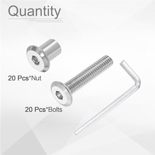 HARFINGTON 20 Set M6x35mm Hex Drive Socket Cap Bolt and M6x10mm Nuts with M4 Hex Wrench, Furniture Connector Bolts and Screws for Furniture Countersunk Belt, Silver - size: M6x35mm, M6x10mm