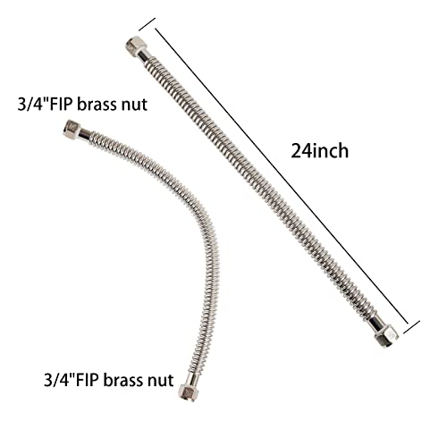 24inch Stainless Steel Corrugated Water Heater Connector Flexible for Female Iron Water Pipes Fitting, 3/4" FIP x 3/4" FIP(2 Packs)… - style: 24"/ 3/4x3/4"FIP