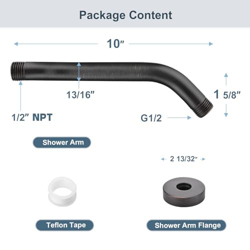 BRIGHT SHOWERS Solid Brass Shower Arm with Flange, 10 Inch Shower Pipe Arm - color: Oil Rubbed Bronze, style: Basic 10 Inch