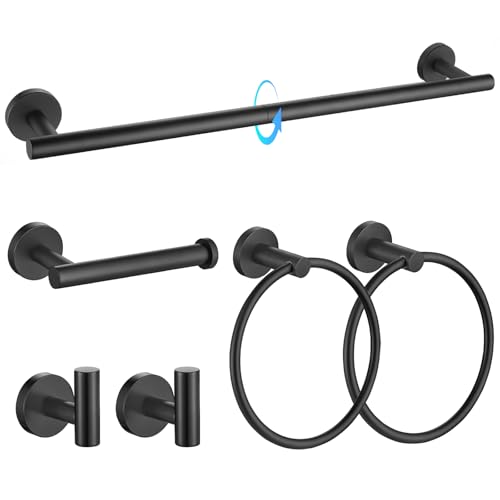 TQKAG Matte Black Bathroom Hardware Set, 6-Piece Towel Bar Set 23.6 Inch - color: Matte Black, size: 6-Pieces Set
