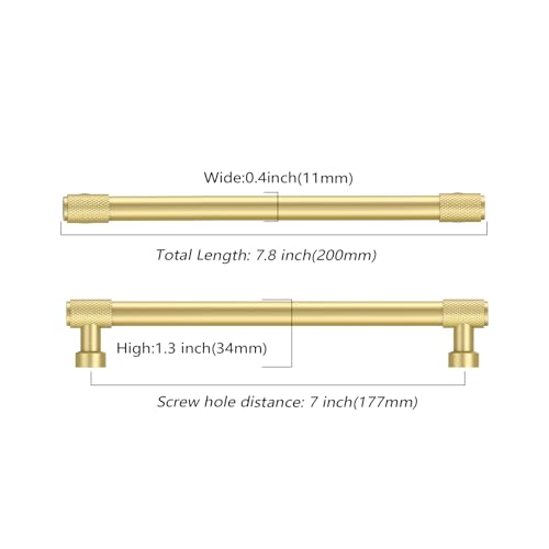 Amerdeco 10 Pack Brushed Gold Knurled Cabinet Pulls 7 Inch(177.8mm) Hole Center Kitchen Cabinet Handles Drawer Pulls Cabinet Hardware ZH0034 - color: Brushed Gold, size: 7"/177.8MM Hole Center