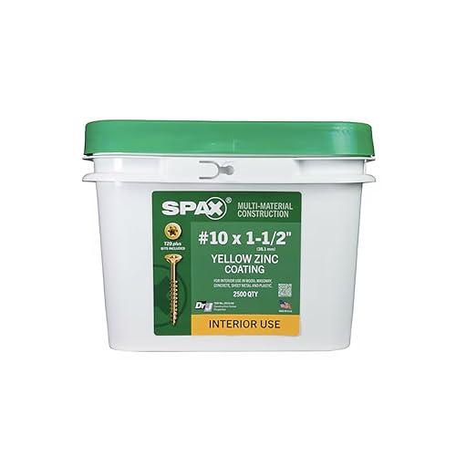 SPAX #10 x 1-1/2" Interior Flat Head Wood Screws Construction Framing Torx T-Star Plus (2500 EA) Bulk Pail Includes 4 Bits Countersunk Flush Finish - size: #10 x 1-1/2"
