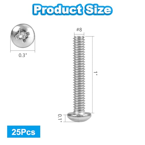 25 Pcs #8-32 x 1 Pan Head Machine Screws 304 Stainless Steel - size: #8-32 x 1"