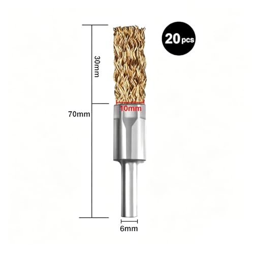 Brass Coated Wire Brush Set for Drill, 1/4 Inch Shank,Crimped Carbon Steel Bristles for Rust Removal, Paint Stripping, Corrosion Cleaning, Surface Scrubbing, Deburring (10mm,20pcs) - size: 10mm,20pcs