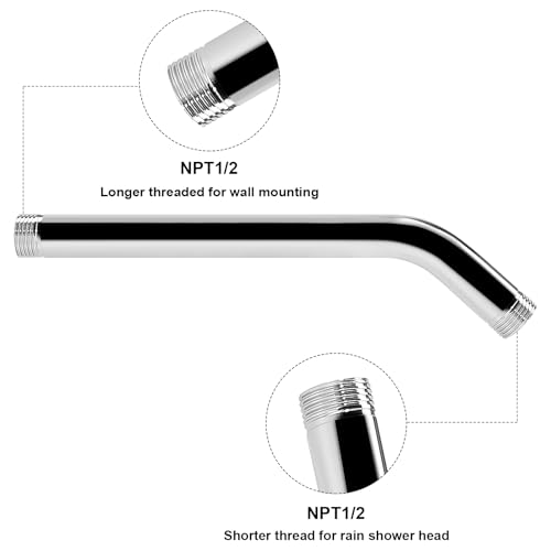 NearMoon Shower Arm with Flange, Made of 304 Stainless Steel Shower Extension Extender Pipe, Wall-Mounted for Fixed Bathroom Showerhead, Never Rust (12 Inch, Chrome Finish) - color: Chrome Finish, size: 12 Inch