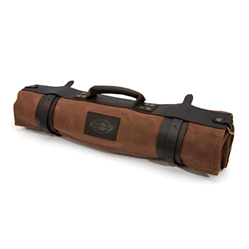 Dickies Chef Knife Roll Bag Portable Organizer and Cutlery Storage Roll, Waxed Canvas and Leather, Large - size: Large