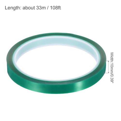 uxcell Green Heat Tape, 1 Roll 10mmx33m 108ft High Temperature Heat Resistant Tape for Sublimation,Heat Vinyl Press,Heat Transfer, Circuit Board, No Residue - color: Green, size: 10mmx33m