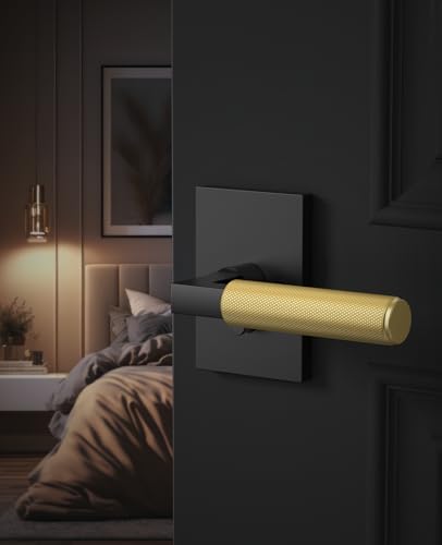 Asidrama 6 Pack Black and Gold Privacy Interior Door Handles - color: Black and Gold